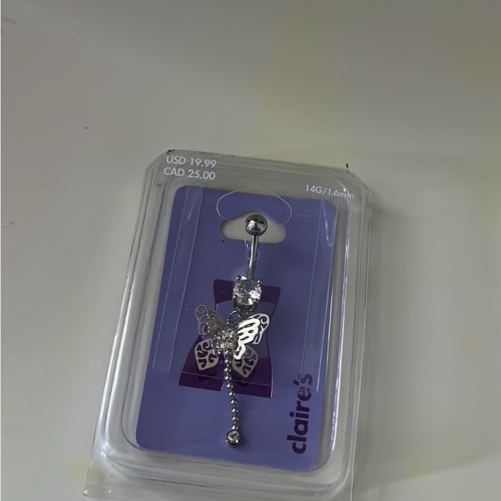 Claire's Silver Butterfly Dangle Belly Ring - Silver